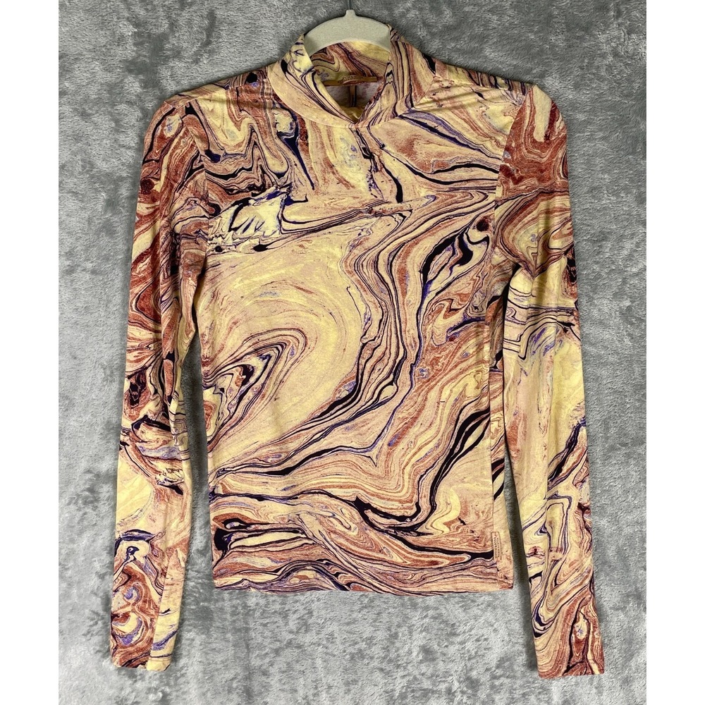 Scotch and Soda Marble Print Top Womens XS Tan‎ Long Sleeved Mock Neck Tee